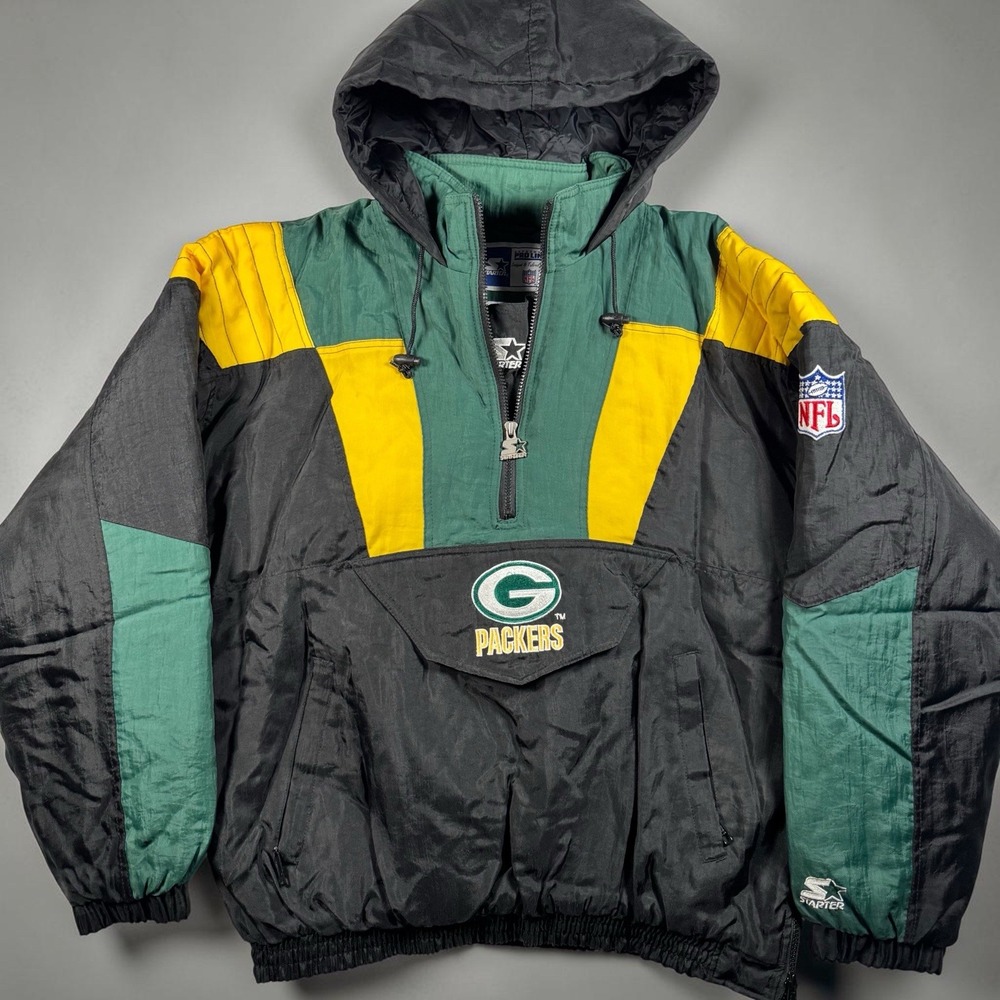 Vintage 90s Starter Green Bay Packers Jacket Pullover Puffer Breakaway Hoodie XL